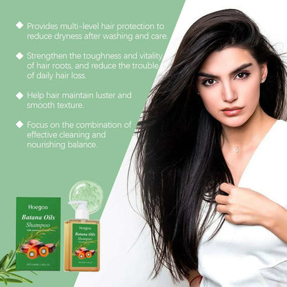Nomilora Batana Oil Shampoo offers multi-level hair protection and nourishes for smooth, lustrous hair.