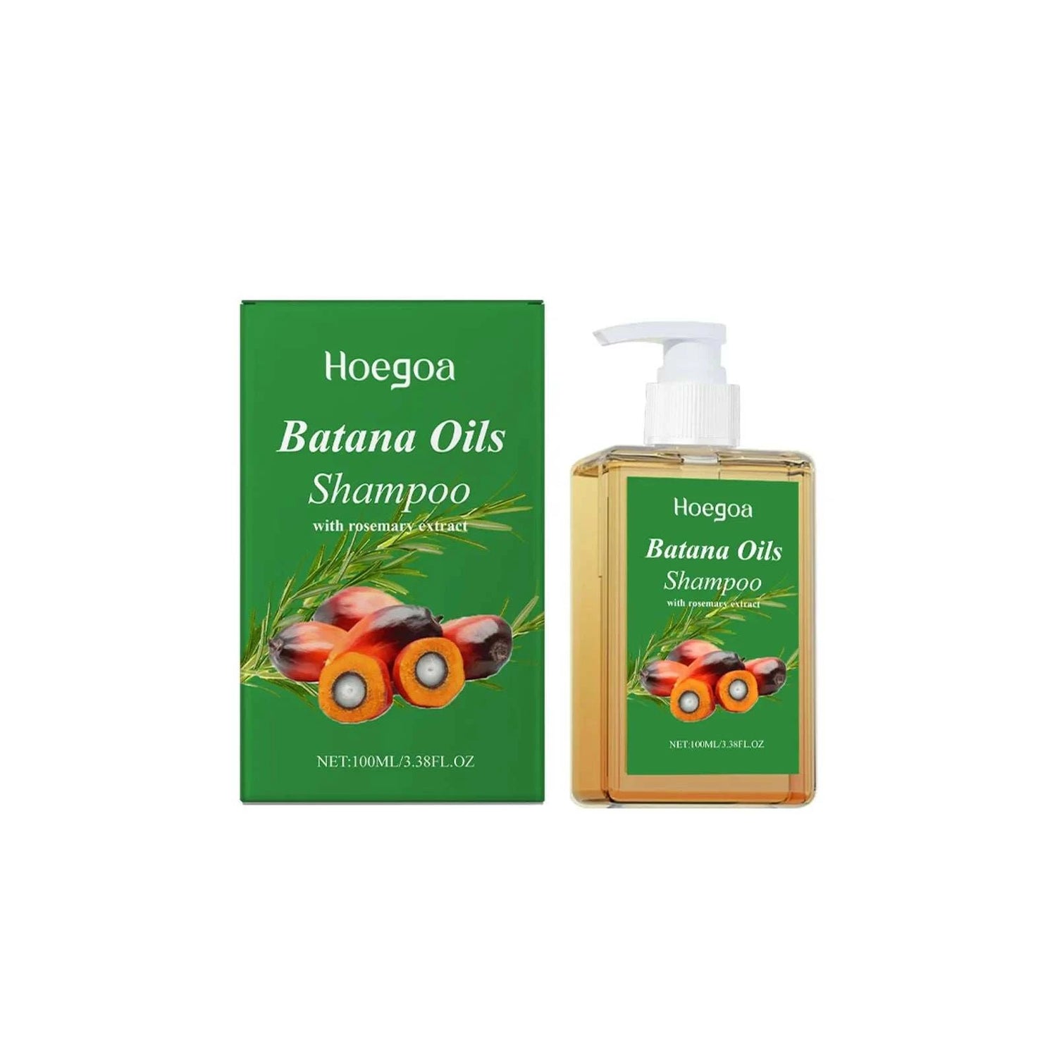 Nomilora Batana Oil Shampoo by Hoegoa with natural ingredients in 100ml packaging for hair care.