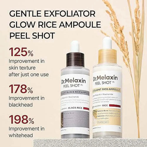 Nomilora Rice Shot™ gentle exfoliator and glow rice ampoule for skin texture, blackhead, and whitehead improvement.